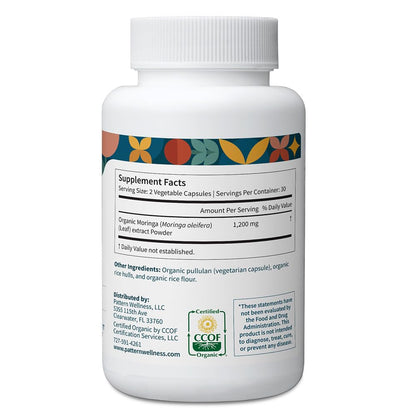 Pattern Wellness Organic Moringa Oleifera Supplement – Antioxidant Support & Cell Function – Whole Leaf Complete Formula – Vegan, Non-GMO– 60 Capsules - PrimeBioHealth - canada supplements