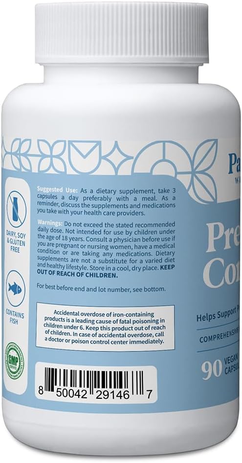 Pattern Wellness Prenatal Complex for Women – Prenatal Vitamin with DHA, Folate, Iron, Probiotics & Biotin – Support from Preconception to Postpartum - 90 Capsules - PrimeBioHealth - canada supplements