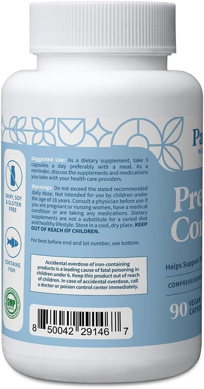 Pattern Wellness Prenatal Complex for Women – Prenatal Vitamin with DHA, Folate, Iron, Probiotics & Biotin – Support from Preconception to Postpartum - 90 Capsules - PrimeBioHealth - canada supplements