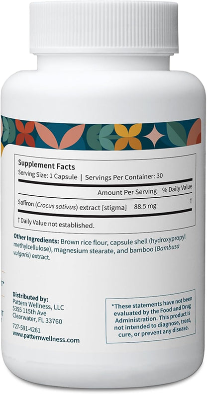 Pattern Wellness Saffron Extract – Mood & Wellness Support – 88.5mg Saffron Supplement – Non-GMO & Gluten-Free – 30 Vegetable Capsule - PrimeBioHealth - canada supplements