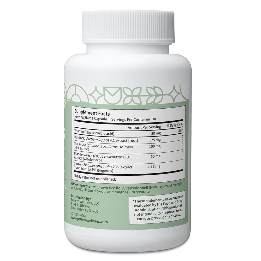 Pattern Wellness Sea Moss Complex – Sea Moss, Burdock Root, Bladderwrack, Vitamin C & Ginger – Supports Immune & Digestive Health – Vegan, Non-GMO – 30 Capsules - PrimeBioHealth - canada supplements