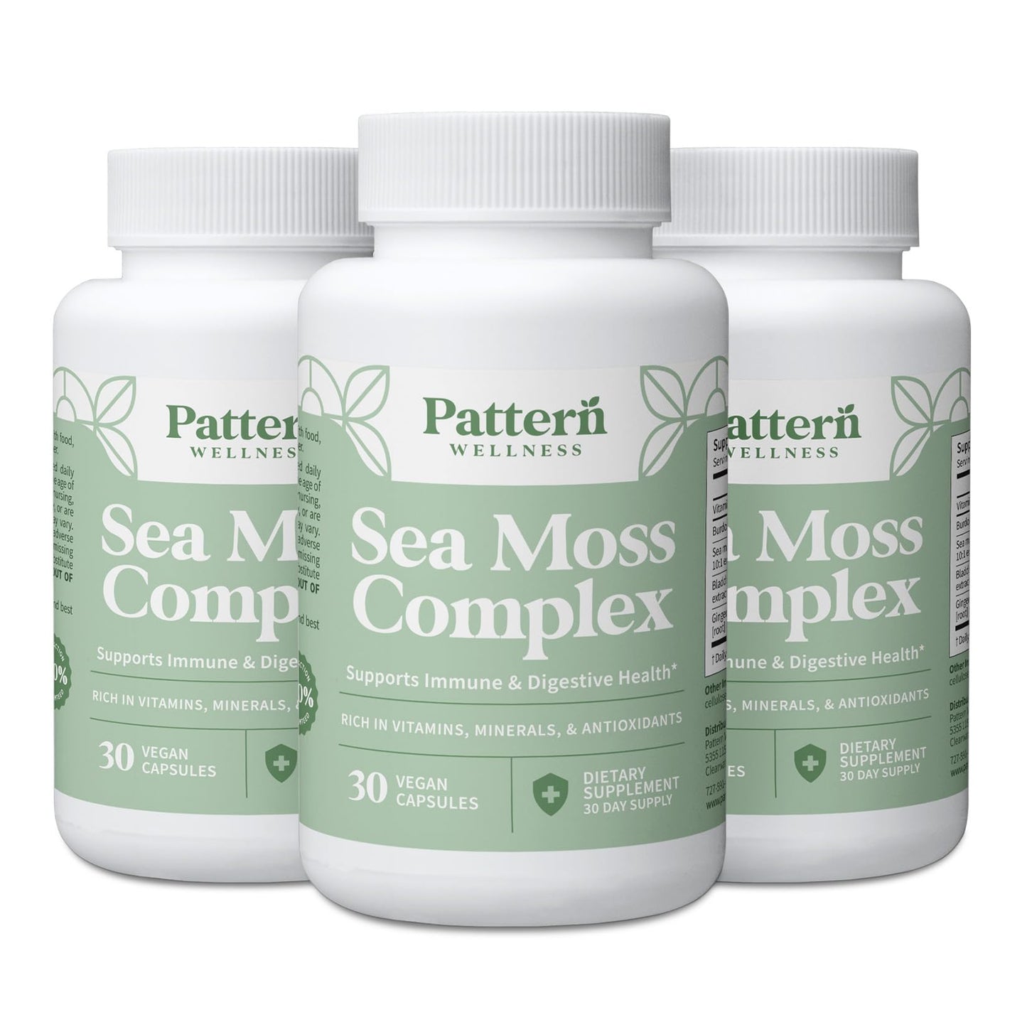 Pattern Wellness Sea Moss Complex – Sea Moss, Burdock Root, Bladderwrack, Vitamin C & Ginger – Supports Immune & Digestive Health – Vegan, Non-GMO – 30 Capsules - PrimeBioHealth - canada supplements