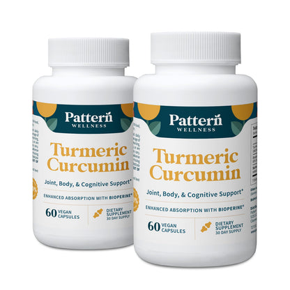 Pattern Wellness Turmeric Curcumin Supplement – 60 Capsules | 95% Curcuminoids with BioPerine® Black Pepper – Supports Joint, Cognitive & Immune Health – Non-GMO, Gluten Free - PrimeBioHealth - canada supplements
