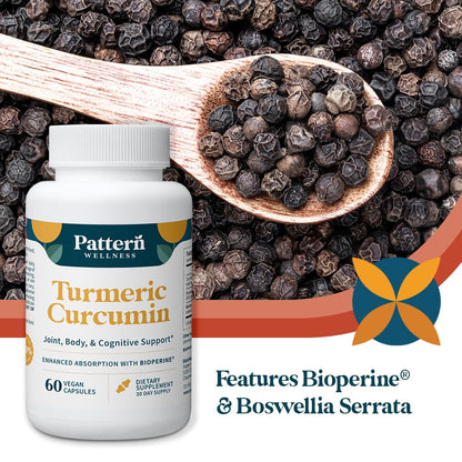 Pattern Wellness Turmeric Curcumin Supplement – 60 Capsules | 95% Curcuminoids with BioPerine® Black Pepper – Supports Joint, Cognitive & Immune Health – Non-GMO, Gluten Free - PrimeBioHealth - canada supplements