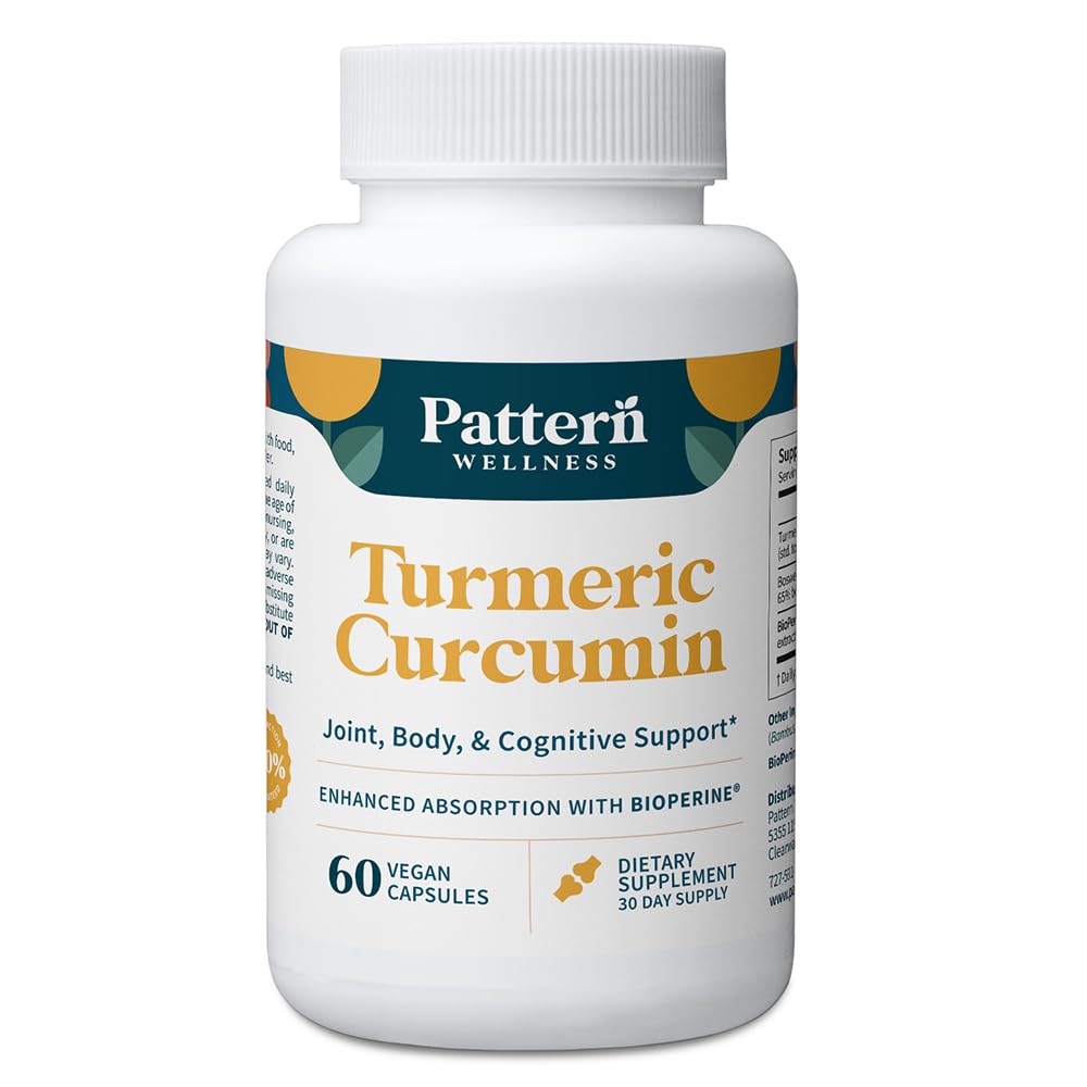 Pattern Wellness Turmeric Curcumin Supplement – 60 Capsules | 95% Curcuminoids with BioPerine® Black Pepper – Supports Joint, Cognitive & Immune Health – Non-GMO, Gluten Free - PrimeBioHealth - canada supplements
