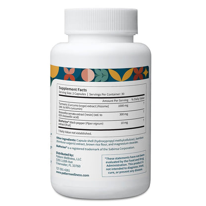 Pattern Wellness Turmeric Curcumin Supplement – 60 Capsules | 95% Curcuminoids with BioPerine® Black Pepper – Supports Joint, Cognitive & Immune Health – Non-GMO, Gluten Free - PrimeBioHealth - canada supplements