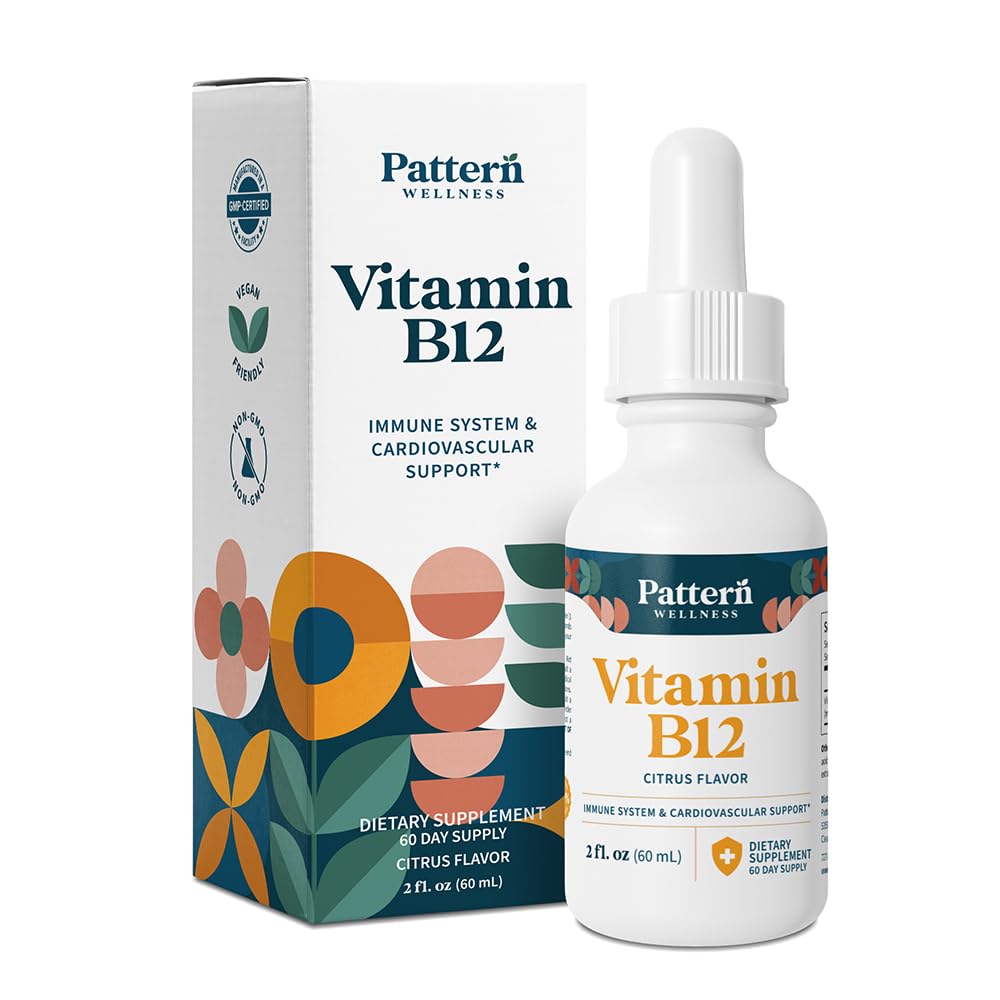 Pattern Wellness Vitamin B12 5000 mcg – Sublingual Liquid Drops – Methylcobalamin, Supports Energy & Immune Health – Vegan Citrus Flavor – 2 fl. oz (60mL), 3rd Party Lab Tested - PrimeBioHealth - canada supplements