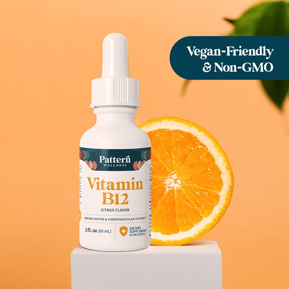 Pattern Wellness Vitamin B12 5000 mcg – Sublingual Liquid Drops – Methylcobalamin, Supports Energy & Immune Health – Vegan Citrus Flavor – 2 fl. oz (60mL), 3rd Party Lab Tested - PrimeBioHealth - canada supplements