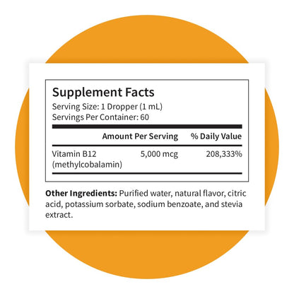 Pattern Wellness Vitamin B12 5000 mcg – Sublingual Liquid Drops – Methylcobalamin, Supports Energy & Immune Health – Vegan Citrus Flavor – 2 fl. oz (60mL), 3rd Party Lab Tested - PrimeBioHealth - canada supplements