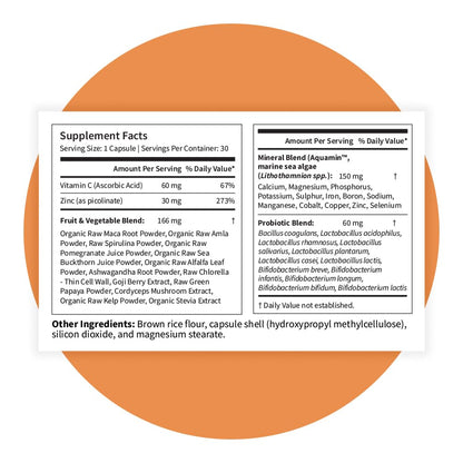 Pattern Wellness Zinc Complex – Supports Immune, Skin & Digestive Health – High Absorption Zinc with Vitamin C, Probiotics & Natural Blends – 30 Vegan Capsules - PrimeBioHealth - canada supplements