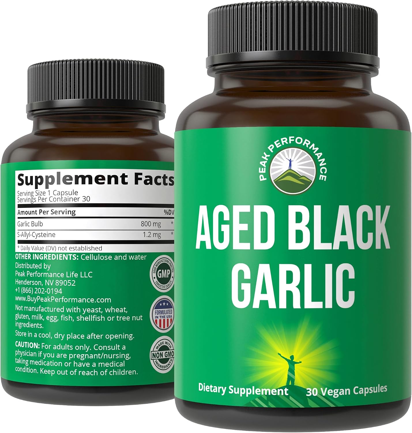 Peak Performance Aged Black Garlic Capsules. Raw Vegan Pure Odorless Extract Supplement Pills for Cholesterol, and Immune Support. from Garlic Bulb with S-Allyl Cysteine and Antioxidants - PrimeBioHealth - canada supplements