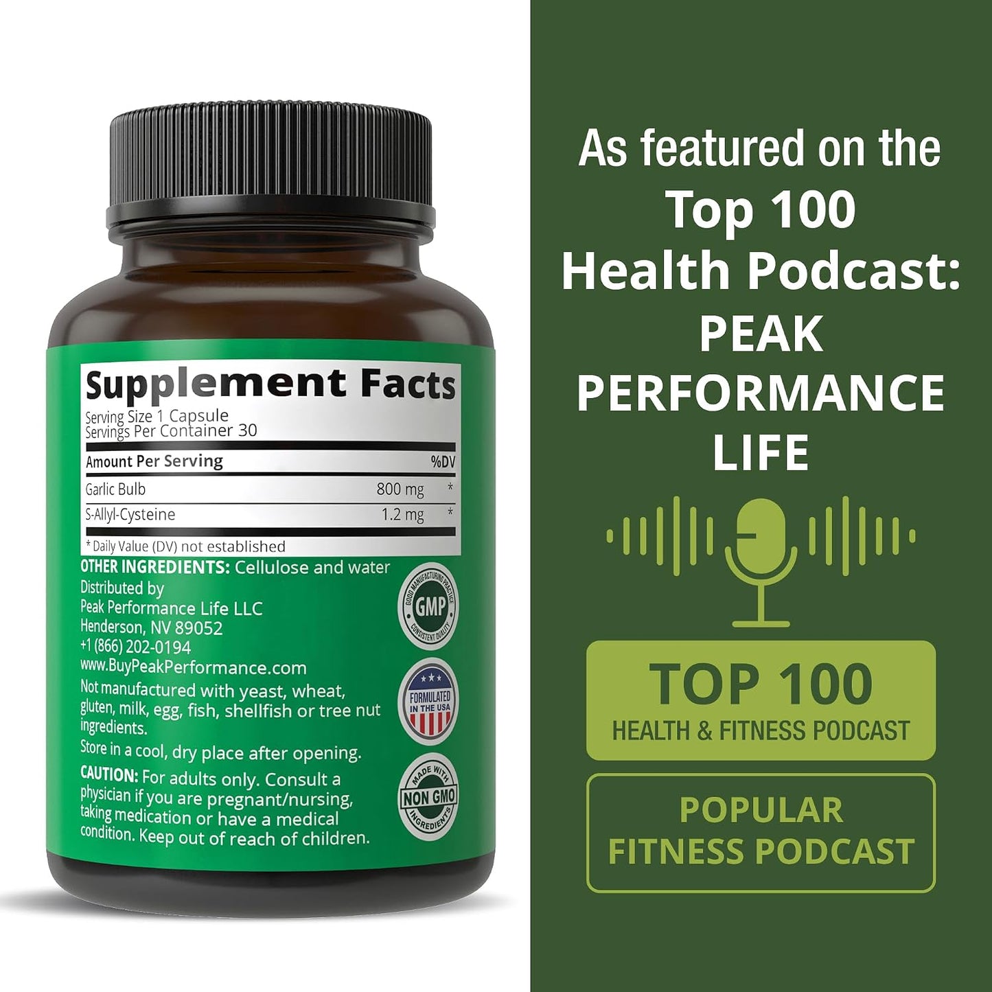 Peak Performance Aged Black Garlic Capsules. Raw Vegan Pure Odorless Extract Supplement Pills for Cholesterol, and Immune Support. from Garlic Bulb with S-Allyl Cysteine and Antioxidants - PrimeBioHealth - canada supplements