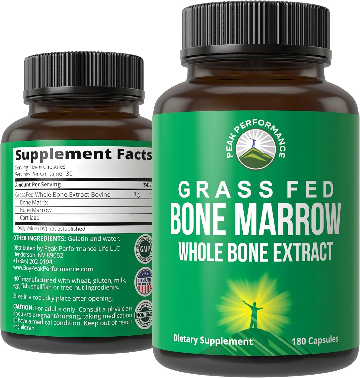 Peak Performance Grass Fed Bone Marrow - Whole Extract Supplement 180 Capsules - Superfood Pills Rich in Collagen, Vitamins, and Amino Acids - from Matrix Cartilage - Ancestral Tablets - PrimeBioHealth - canada supplements