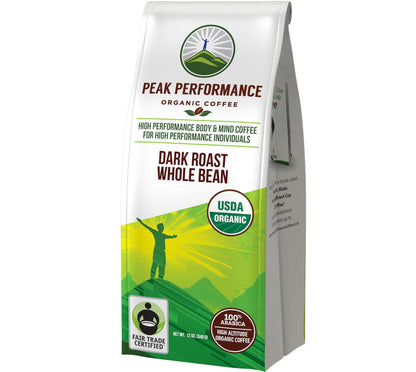 Peak Performance High Altitude Organic Coffee - Fair Trade, Low Acid, Non GMO, and Beans Full of Antioxidants - Medium Roast Smooth Tasting USDA Certified Organic Ground Coffee Bag 12 oz - PrimeBioHealth - canada supplements