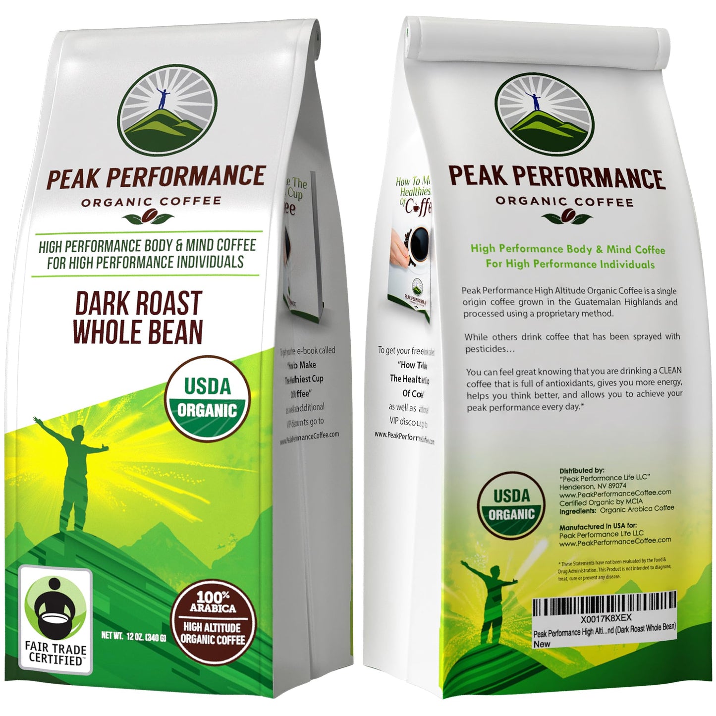 Peak Performance High Altitude Organic Coffee - Fair Trade, Low Acid, Non GMO, and Beans Full of Antioxidants - Medium Roast Smooth Tasting USDA Certified Organic Ground Coffee Bag 12 oz - PrimeBioHealth - canada supplements