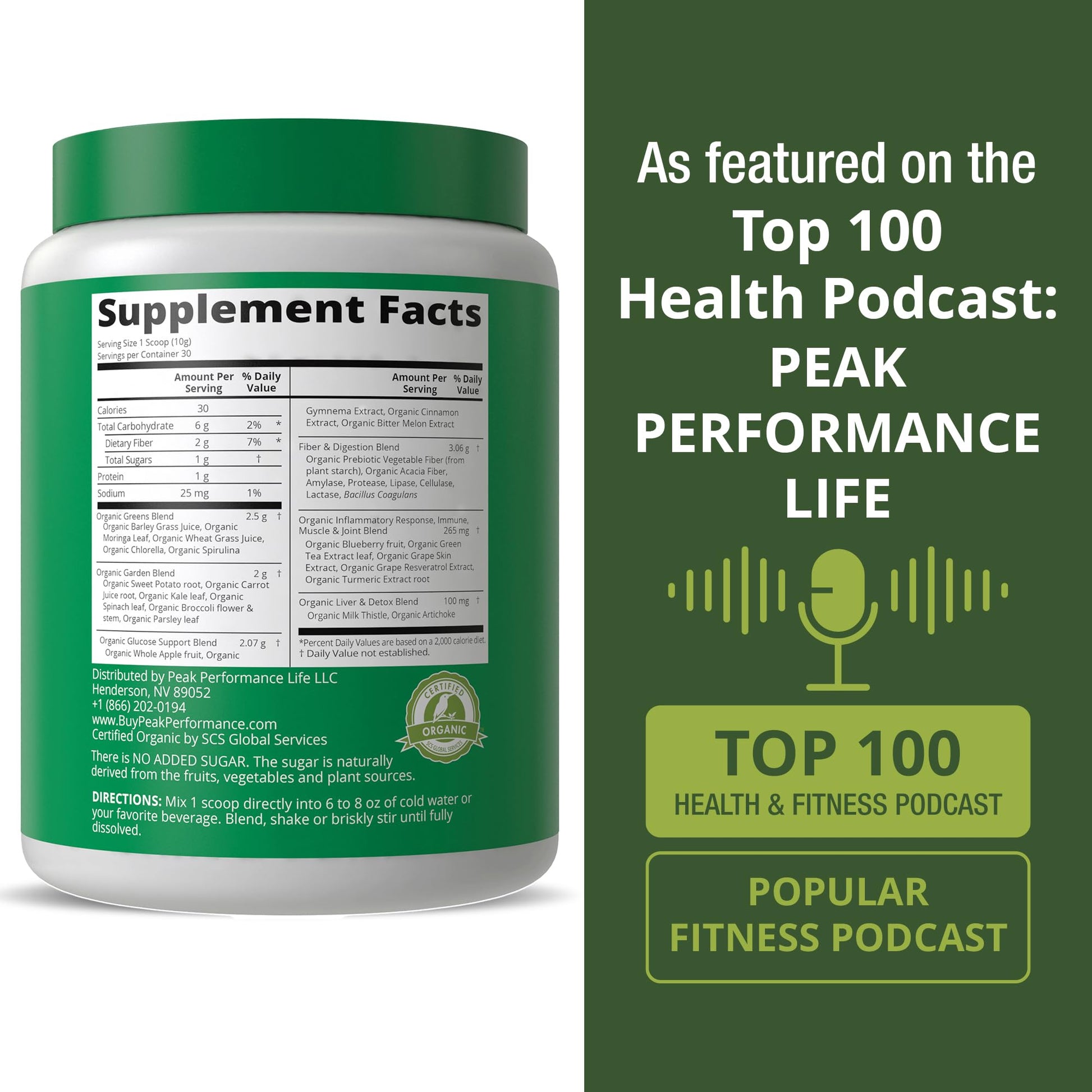 Peak Performance Organic Greens Superfood Powder. Best Tasting Super Greens Powder with 25+ Organic Ingredients for Max Energy and Athletic Performance. Vegan Keto Green Juice Daily Drink - PrimeBioHealth - canada supplements