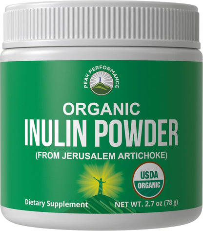 Peak Performance Organic Inulin Powder Natural Prebiotic Fiber for Gut Health. USDA Organic Raw Plant Based Vegan Prebiotics FOS Supplement from Jerusalem Artichoke - PrimeBioHealth - canada supplements