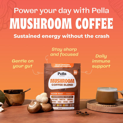 Pella Nutrition Mushroom Coffee – Lions Mane, Reishi, Chaga, Cordyceps, Shiitake, Maitake, and Turkey Tail Mushroom Supplement – Superfood Instant - PrimeBioHealth - canada supplements
