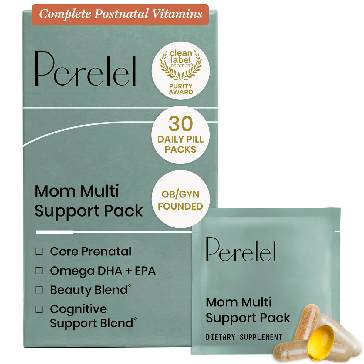 Perelel Mom Multi Support Pack, Postnatal Vitamins for Women with Omega 3 Dha, Iron, Collagen, & Vitamin B12 to Support Postpartum Health - PrimeBioHealth - canada supplements