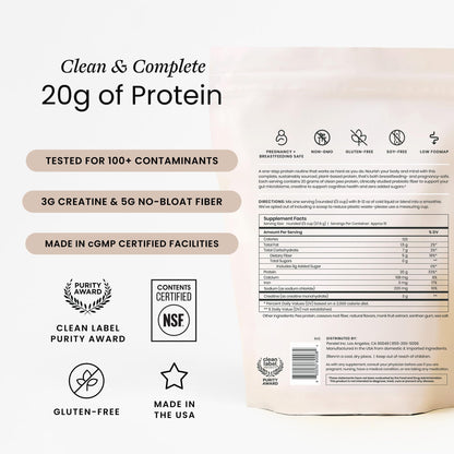 Perelel Triple-Support Plant Based Protein Powder, Creamy Vanilla, 20g Vegan Protein Powder, 3g Creatine Monohydrate, & 5g Prebiotic Fiber per Serving, Dairy Free, - PrimeBioHealth - canada supplements