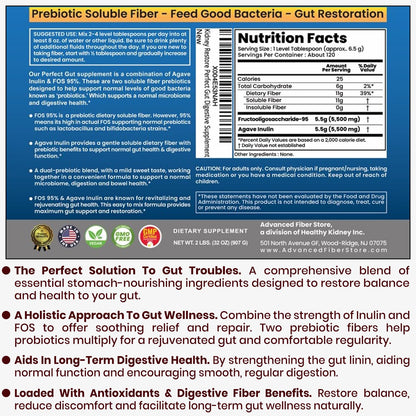 Perfect Gut: Inulin FOS Powder for Gut Health. Prebiotic Inulin. Unique Prebiotic 95% FOS Inulin Agave Fiber - PrimeBioHealth - canada supplements