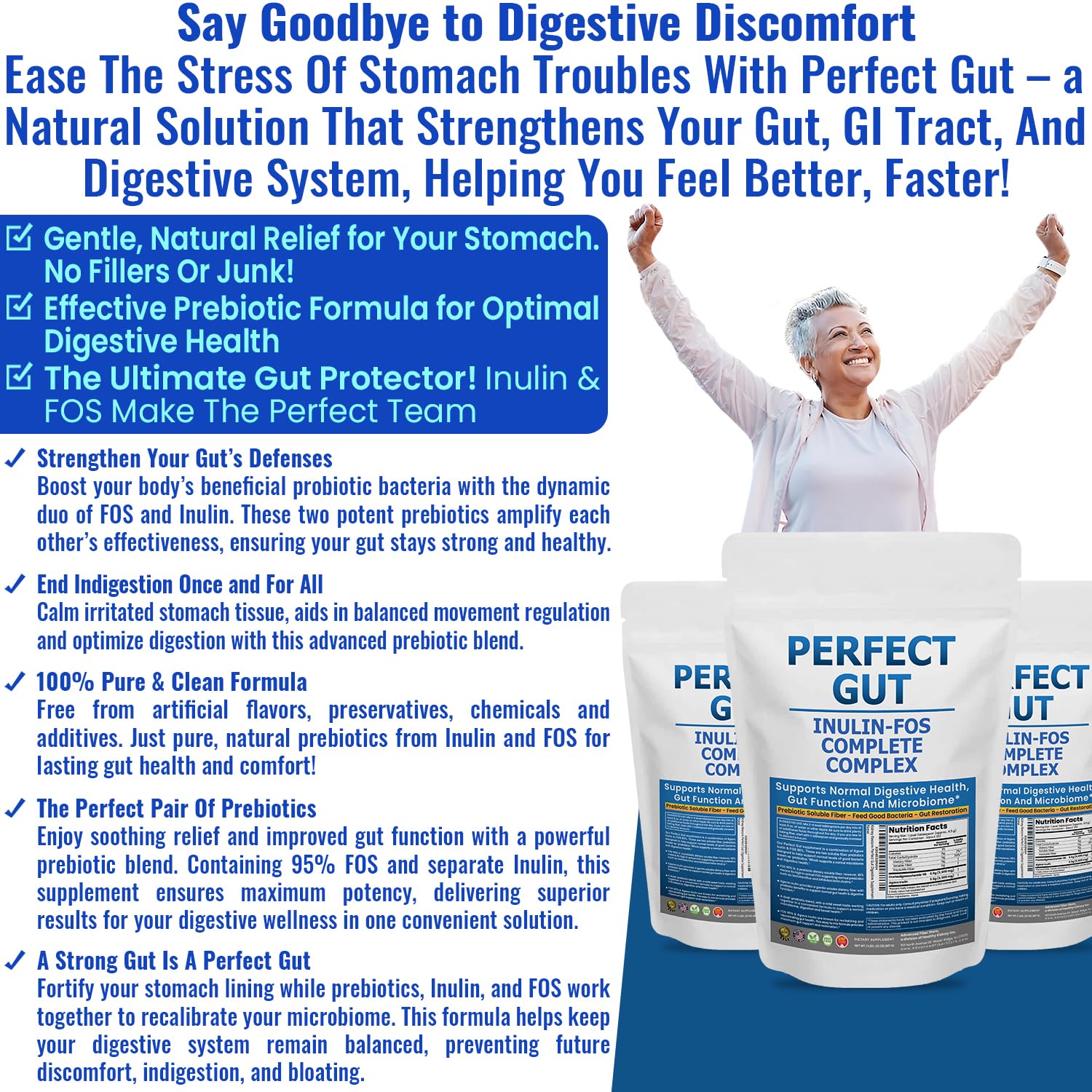 Perfect Gut: Inulin FOS Powder for Gut Health. Prebiotic Inulin. Unique Prebiotic 95% FOS Inulin Agave Fiber - PrimeBioHealth - canada supplements