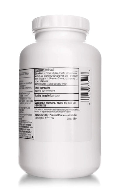 PHARBEST Aspirin 325 mg | Regular Strength | 1000 Count Uncoated Tablets - PrimeBioHealth - canada supplements