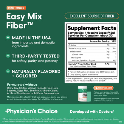 Physician's CHOICE Easy Mix Fiber for Digestive Health & Regularity - No Grit - Daily Prebiotic Soluble Fiber Powder Supplement - PrimeBioHealth - canada supplements