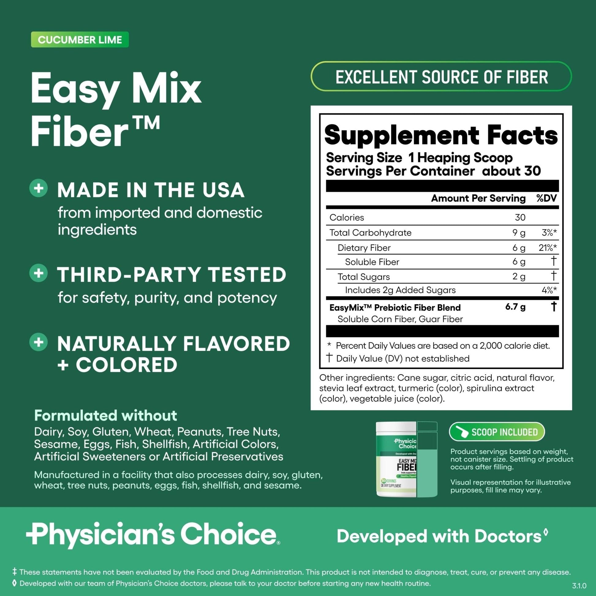 Physician's CHOICE Easy Mix Fiber for Digestive Health & Regularity - No Grit - Daily Prebiotic Soluble Fiber Powder Supplement - PrimeBioHealth - canada supplements