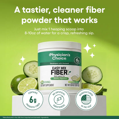 Physician's CHOICE Easy Mix Fiber for Digestive Health & Regularity - No Grit - Daily Prebiotic Soluble Fiber Powder Supplement - PrimeBioHealth - canada supplements
