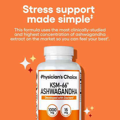 Physician's CHOICE KSM-66 Ashwagandha Root Powder Extract 1,000mg - Organic - with Black Pepper for Maximum Absorption - 5% Withanolides - PrimeBioHealth - canada supplements