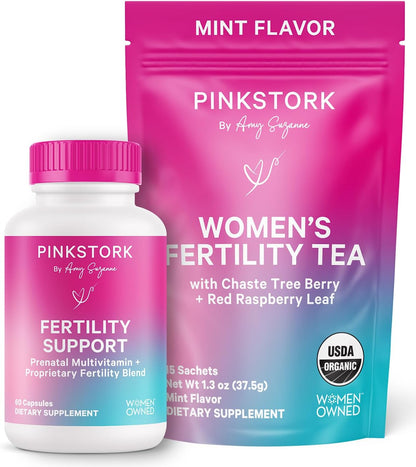 Pink Stork Fertility Bundle for Women – Conception Tea + Prenatal Vitamin Support with Inositol, Vitex, Folate & Ashwagandha – Supports Hormone Balance, Cycle Health & Preconception Wellness - PrimeBioHealth - canada supplements