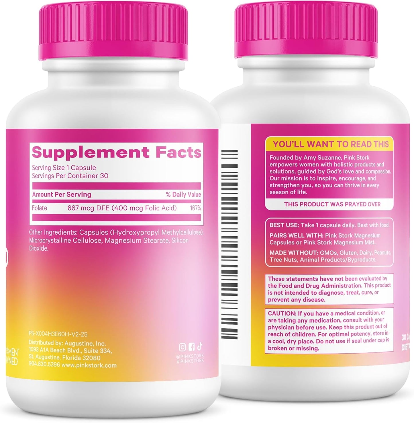 Pink Stork Folic Acid Supplement for Women – 400mcg, 30 Capsules | Daily Vitamin B9, Prenatal & Fertility Support, Supports Red Blood Cell Formation & Energy, Vegetarian - PrimeBioHealth - canada supplements