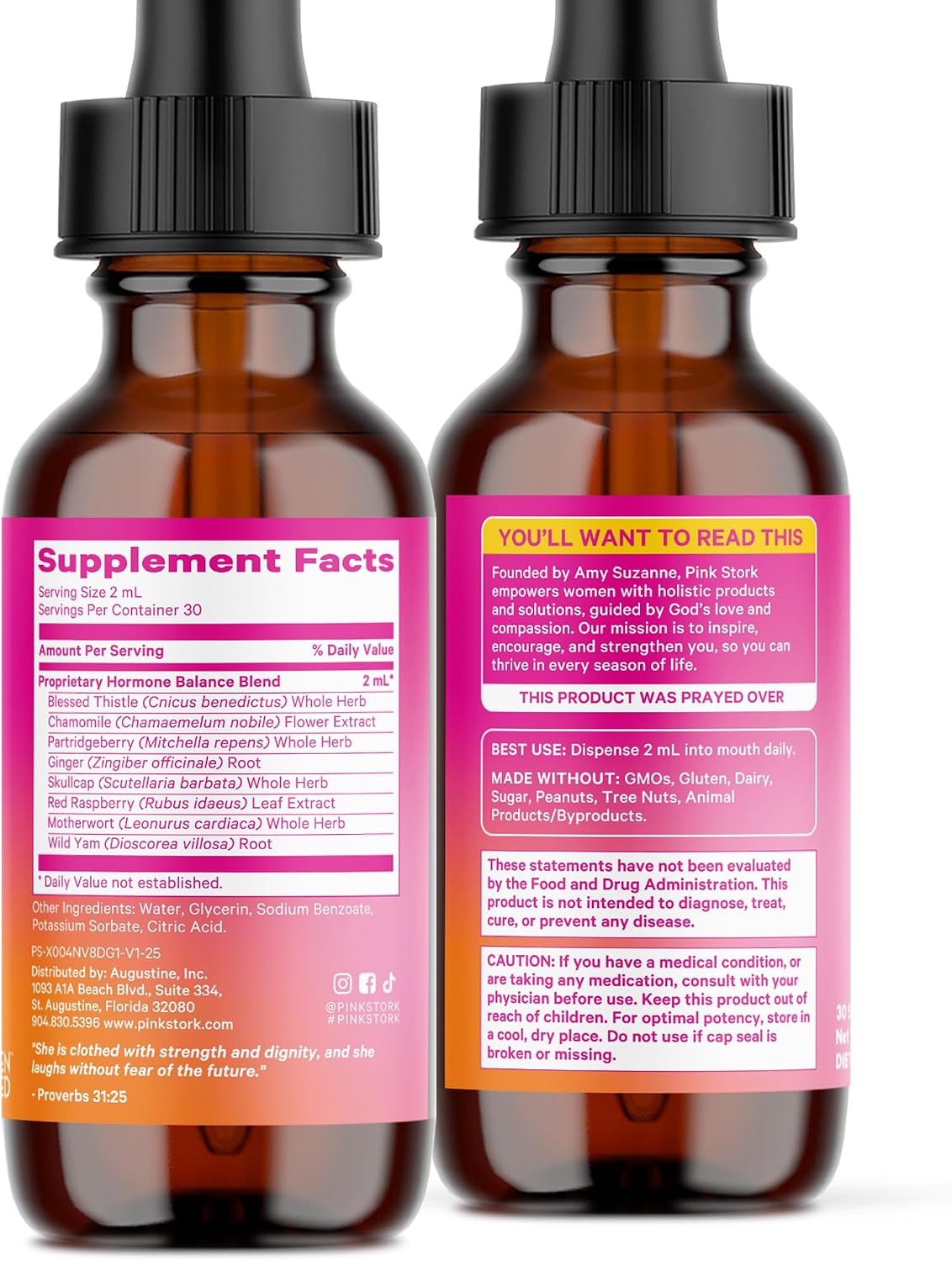 Pink Stork Hormone Balance Drops for Women - 2oz, 30 Servings | Supports Hormonal Health, PMS, Perimenopause & Mood, with Red Raspberry Leaf & Wild Yam - Liquid Supplement - Vegan - PrimeBioHealth - canada supplements