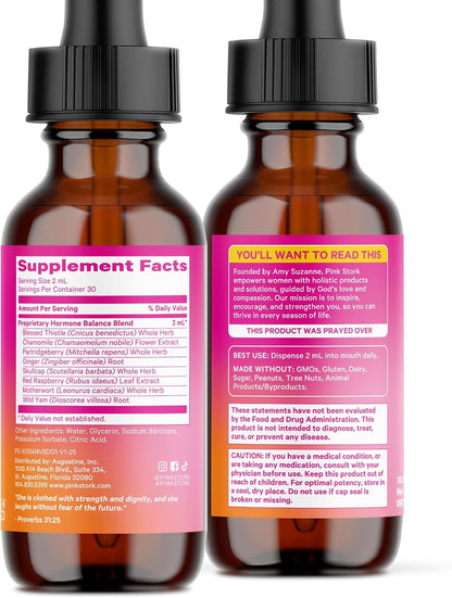 Pink Stork Hormone Balance Drops for Women - 2oz, 30 Servings | Supports Hormonal Health, PMS, Perimenopause & Mood, with Red Raspberry Leaf & Wild Yam - Liquid Supplement - Vegan - PrimeBioHealth - canada supplements