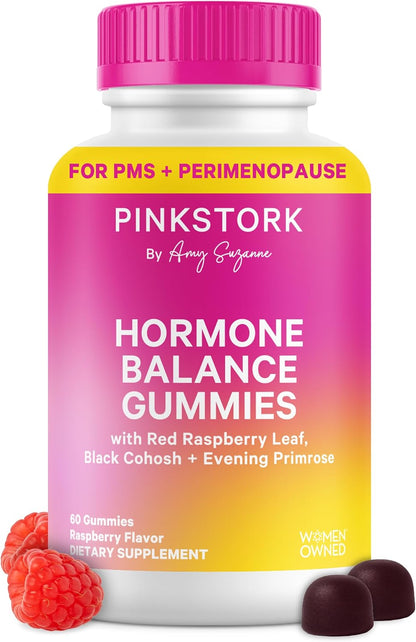Pink Stork Hormone Balance Gummies for Women, 60 Vegan Gummies | PMS, Menopause & Perimenopause Support, Mood, Digestion, Temperature Comfort + Energy, Red Raspberry Leaf, Black Cohosh - PrimeBioHealth - canada supplements