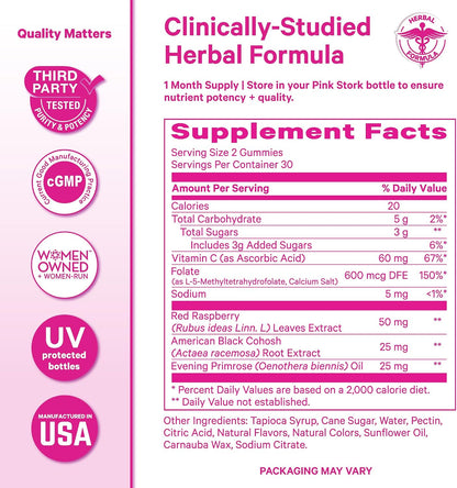 Pink Stork Hormone Balance Gummies for Women, 60 Vegan Gummies | PMS, Menopause & Perimenopause Support, Mood, Digestion, Temperature Comfort + Energy, Red Raspberry Leaf, Black Cohosh - PrimeBioHealth - canada supplements