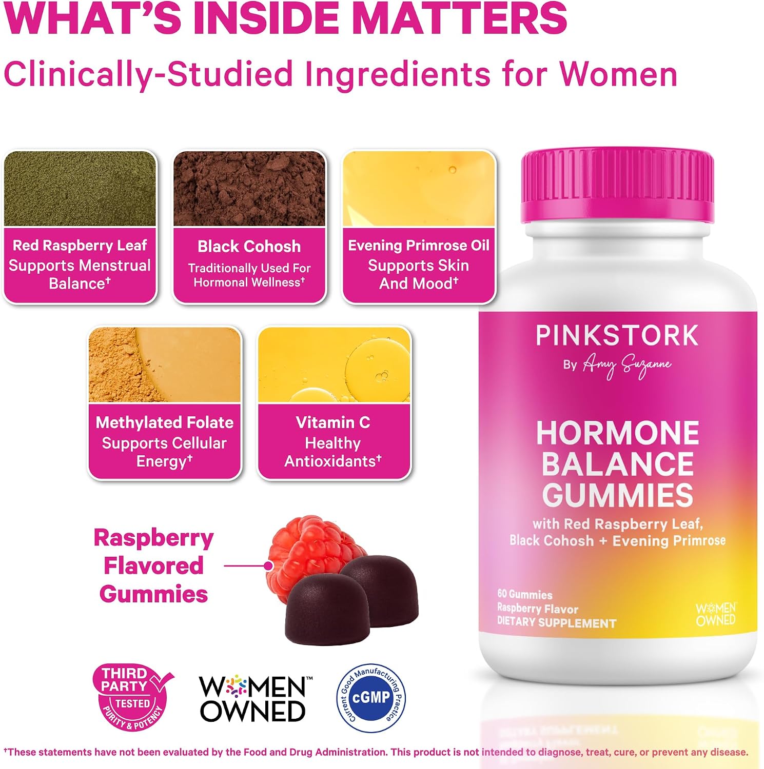 Pink Stork Hormone Balance Gummies for Women, 60 Vegan Gummies | PMS, Menopause & Perimenopause Support, Mood, Digestion, Temperature Comfort + Energy, Red Raspberry Leaf, Black Cohosh - PrimeBioHealth - canada supplements