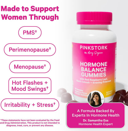Pink Stork Hormone Balance Gummies for Women, 60 Vegan Gummies | PMS, Menopause & Perimenopause Support, Mood, Digestion, Temperature Comfort + Energy, Red Raspberry Leaf, Black Cohosh - PrimeBioHealth - canada supplements
