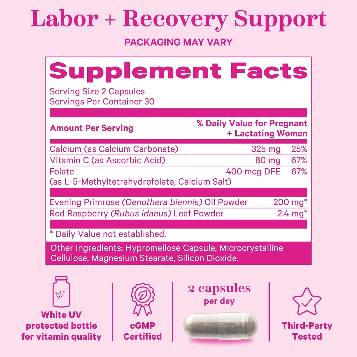 Pink Stork Labor Prep Supplement – Evening Primrose Oil & Red Raspberry Leaf for Third Trimester, Gentle Labor & Postpartum Support, Pregnancy & Breastfeeding Safe, 60 Vegan Capsules - PrimeBioHealth - canada supplements
