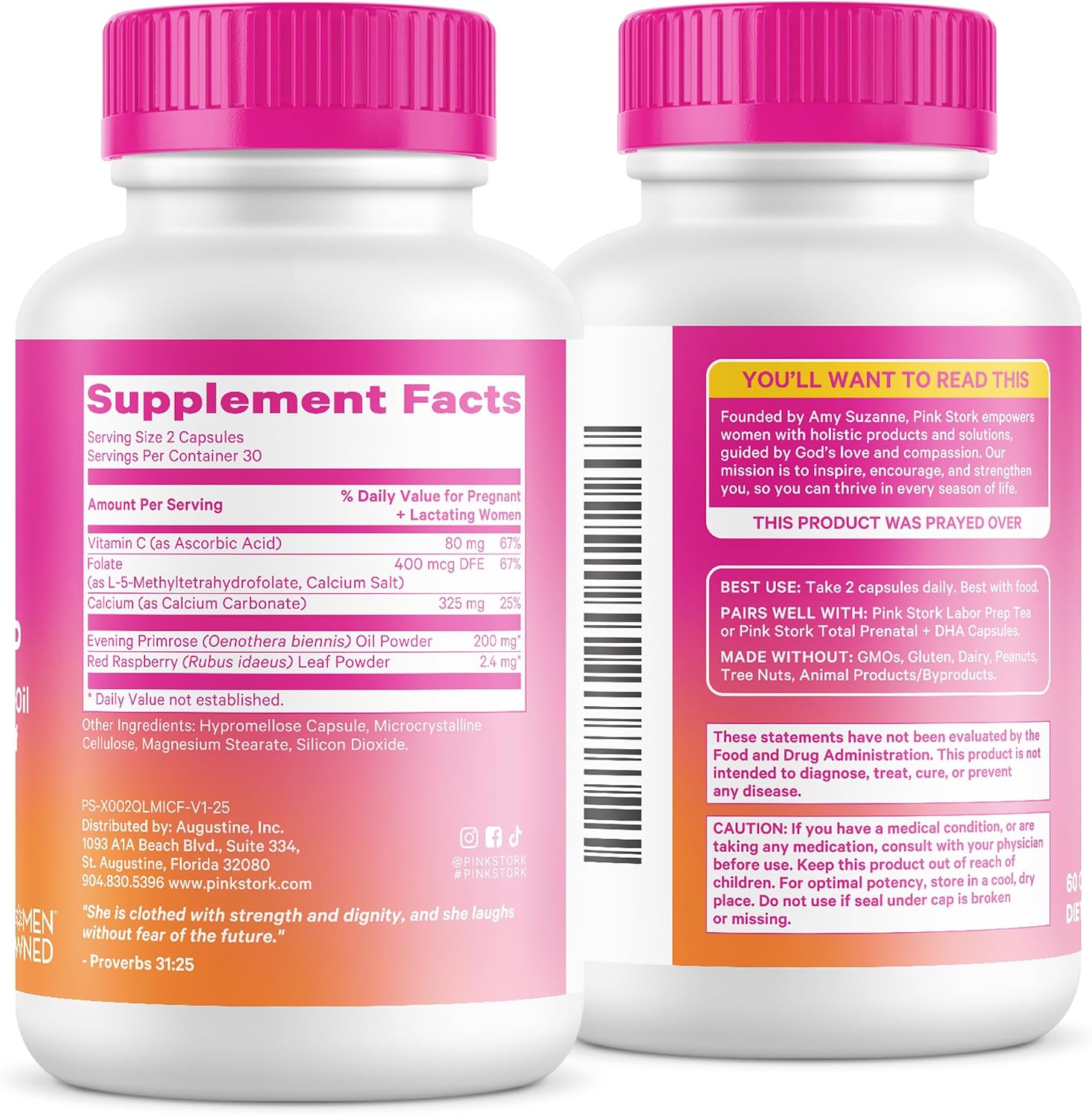 Pink Stork Labor Prep Supplement – Evening Primrose Oil & Red Raspberry Leaf for Third Trimester, Gentle Labor & Postpartum Support, Pregnancy & Breastfeeding Safe, 60 Vegan Capsules - PrimeBioHealth - canada supplements