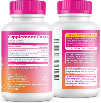 Pink Stork Labor Prep Supplement – Evening Primrose Oil & Red Raspberry Leaf for Third Trimester, Gentle Labor & Postpartum Support, Pregnancy & Breastfeeding Safe, 60 Vegan Capsules - PrimeBioHealth - canada supplements