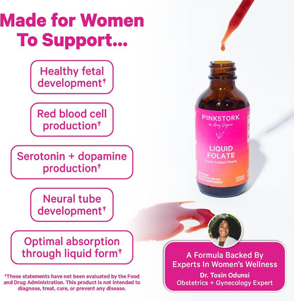Pink Stork Liquid Folate Drops – 5-MTHF Methylfolate B9 Vitamin | Liquid Folic Acid Alternative for Women | Prenatal Folate, Non-GMO, Vegan, Sublingual Methylfolate Supplement | 2 fl oz - PrimeBioHealth - canada supplements
