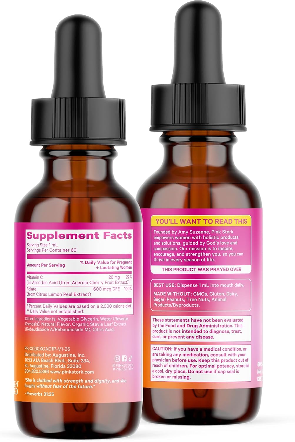 Pink Stork Liquid Folate Drops – 5-MTHF Methylfolate B9 Vitamin | Liquid Folic Acid Alternative for Women | Prenatal Folate, Non-GMO, Vegan, Sublingual Methylfolate Supplement | 2 fl oz - PrimeBioHealth - canada supplements