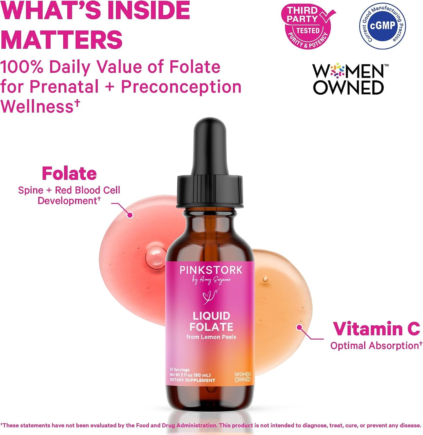 Pink Stork Liquid Folate Drops – 5-MTHF Methylfolate B9 Vitamin | Liquid Folic Acid Alternative for Women | Prenatal Folate, Non-GMO, Vegan, Sublingual Methylfolate Supplement | 2 fl oz - PrimeBioHealth - canada supplements