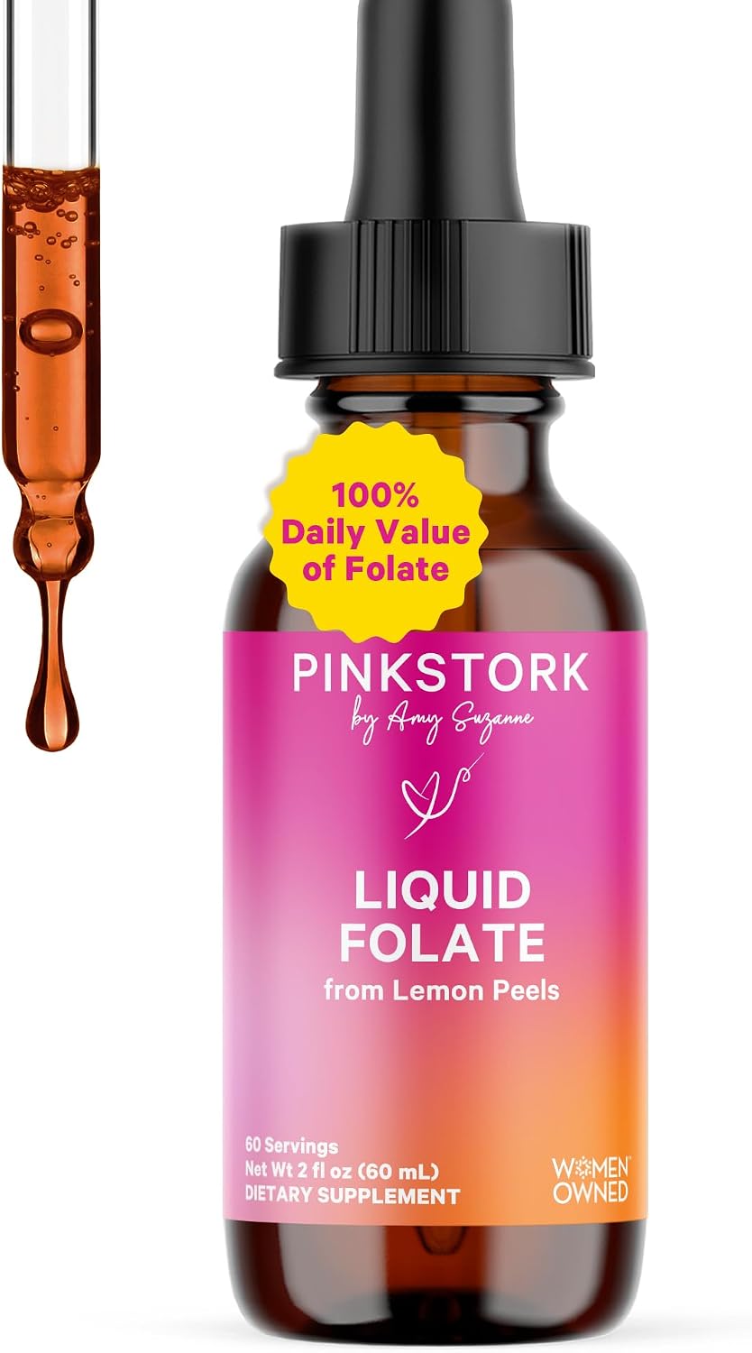 Pink Stork Liquid Folate Drops – 5-MTHF Methylfolate B9 Vitamin | Liquid Folic Acid Alternative for Women | Prenatal Folate, Non-GMO, Vegan, Sublingual Methylfolate Supplement | 2 fl oz - PrimeBioHealth - canada supplements
