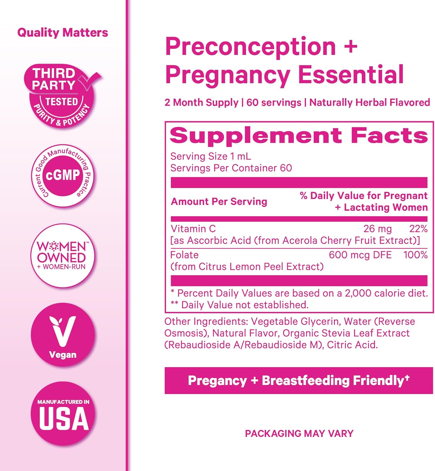 Pink Stork Liquid Folate Drops – 5-MTHF Methylfolate B9 Vitamin | Liquid Folic Acid Alternative for Women | Prenatal Folate, Non-GMO, Vegan, Sublingual Methylfolate Supplement | 2 fl oz - PrimeBioHealth - canada supplements