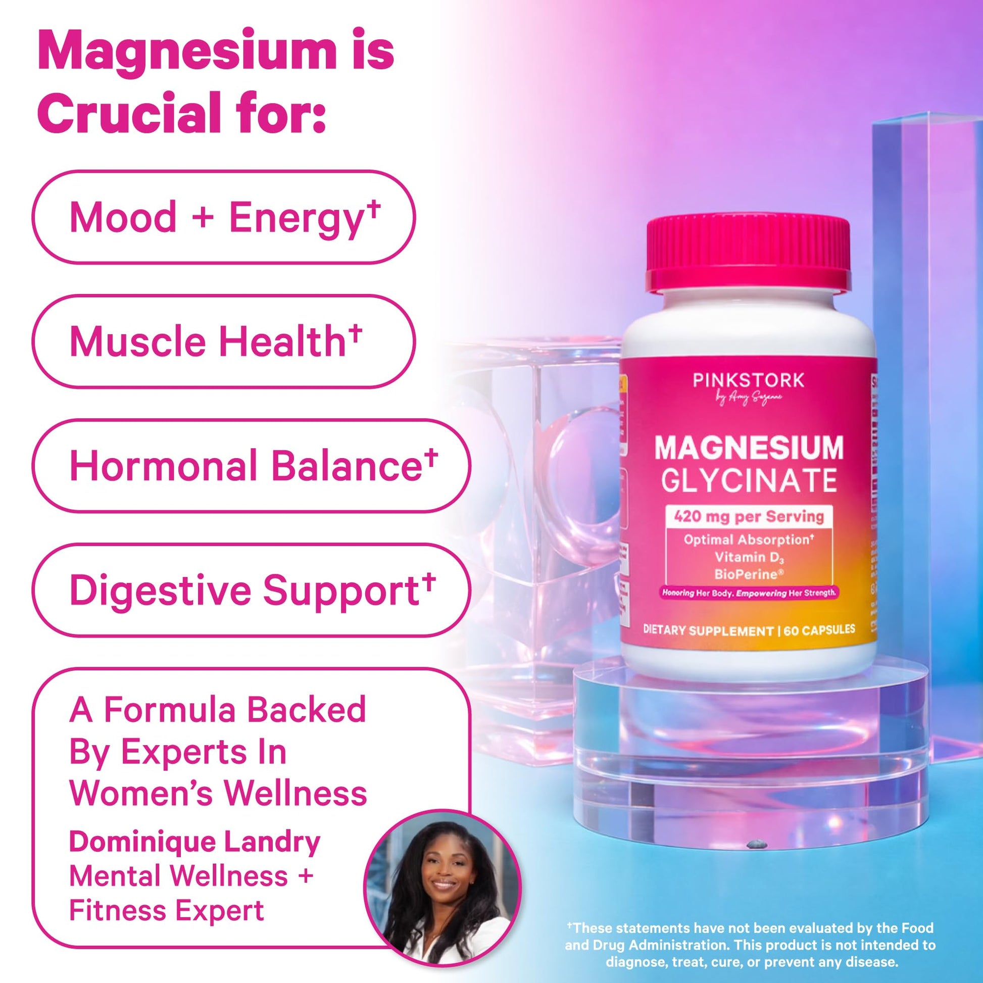 Pink Stork Magnesium Glycinate with Vitamin D - Magnesium Supplement for Women to Support Natural Calm, Mood, and Sleep - Hormone Balance for Women - PrimeBioHealth - canada supplements