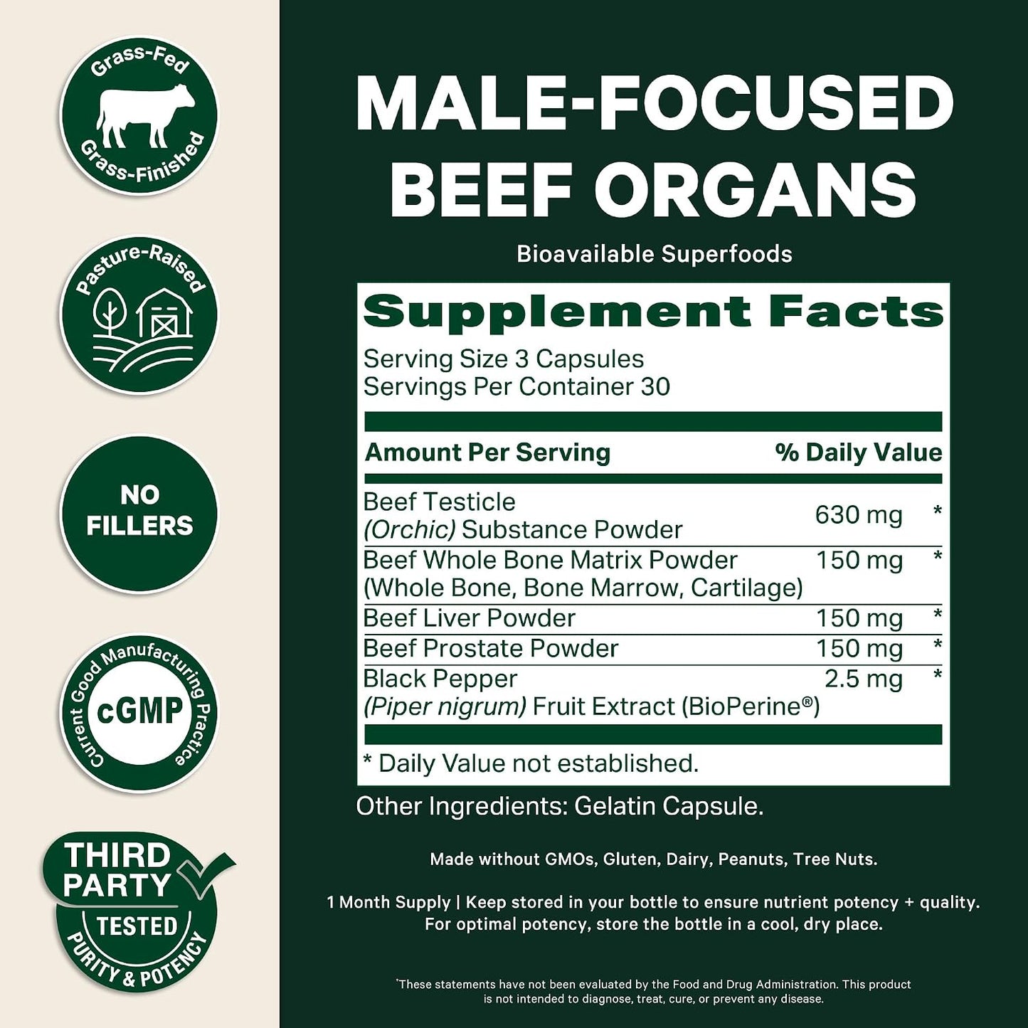 Pink Stork Men's Beef Organ Complex, Bioavailable Superfoods, 30 Servings | Grass-Fed, Grass-Finished Beef Liver, Testicle, Prostate + Bone Marrow | Supports Energy, Vitality + Men's Health - PrimeBioHealth - canada supplements