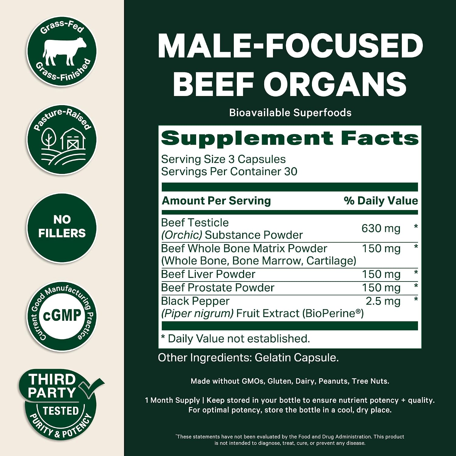 Pink Stork Men's Beef Organ Complex, Bioavailable Superfoods, 30 Servings | Grass-Fed, Grass-Finished Beef Liver, Testicle, Prostate + Bone Marrow | Supports Energy, Vitality + Men's Health - PrimeBioHealth - canada supplements